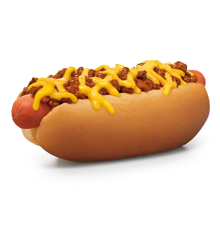 Chili Cheese Coney from the Sonic menu, featuring a juicy beef hot dog topped with warm chili, melted cheddar cheese, and served in a soft bakery bun