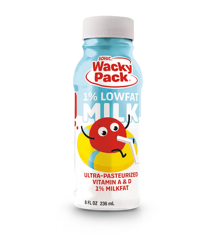 1% White Milk Jug from the Sonic menu, a kid-friendly and nutritious beverage served chilled in a convenient sealed bottle
