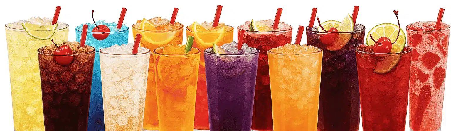 Sonic menu Happy Hour drinks with half-price sodas, slushes, and refreshing iced tea served at Sonic Drive-In