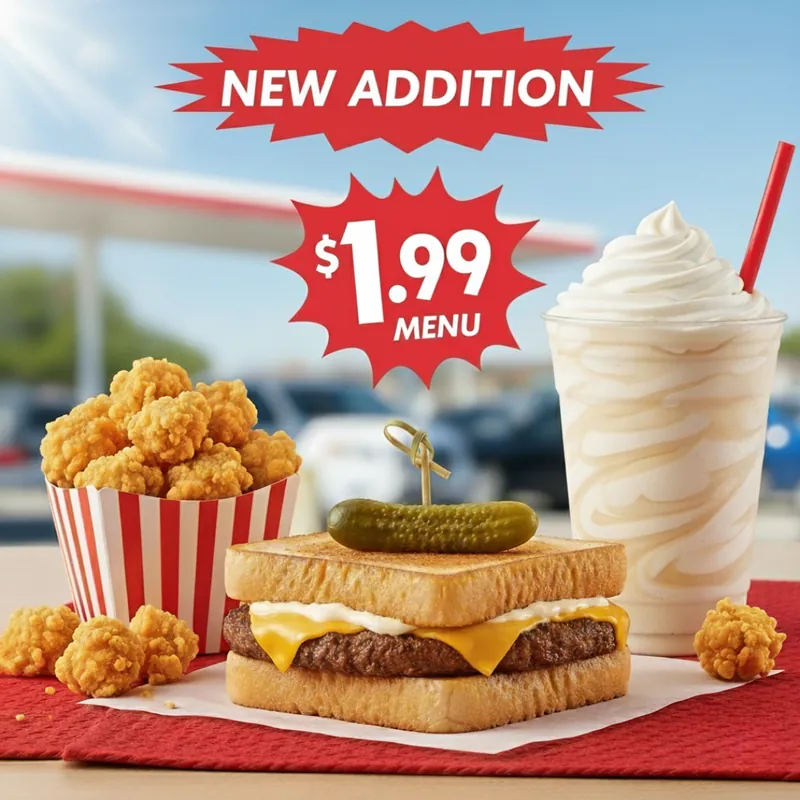 Fresh Sonic new menu items on the $1.99 value menu with sandwich, chicken poppers, and drink