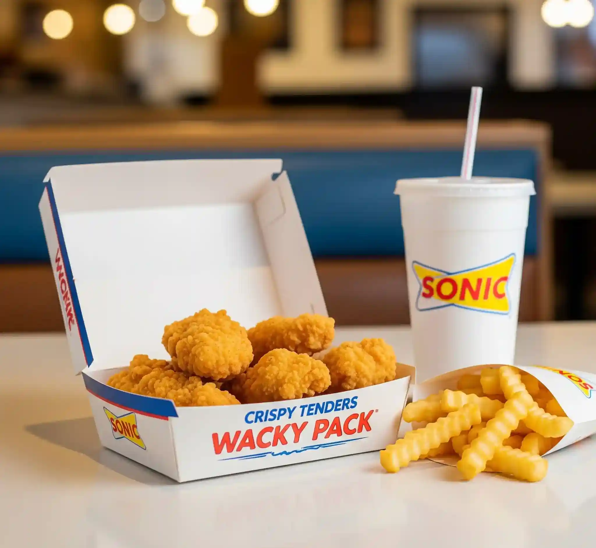 Sonic Wacky Pack kids meal with crispy tenders, fries, and drink served fresh from the menu